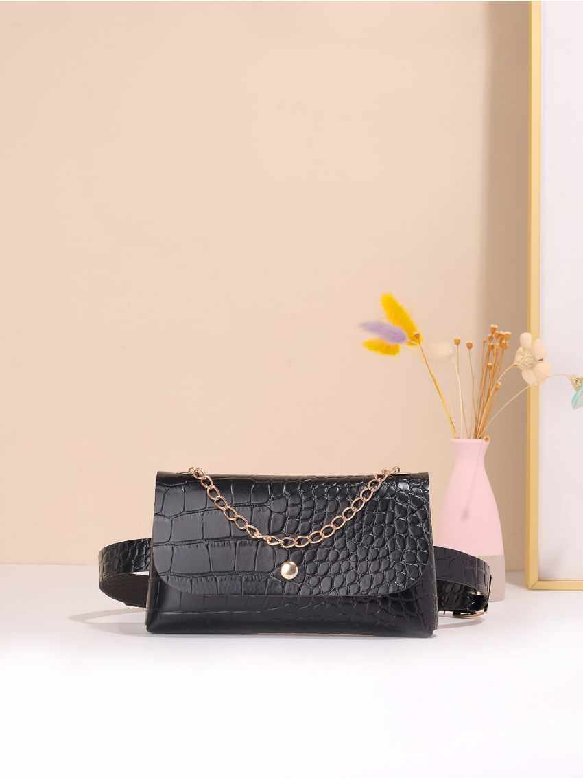 Mini Crocodile Embossed Chain Decor Belt Bag