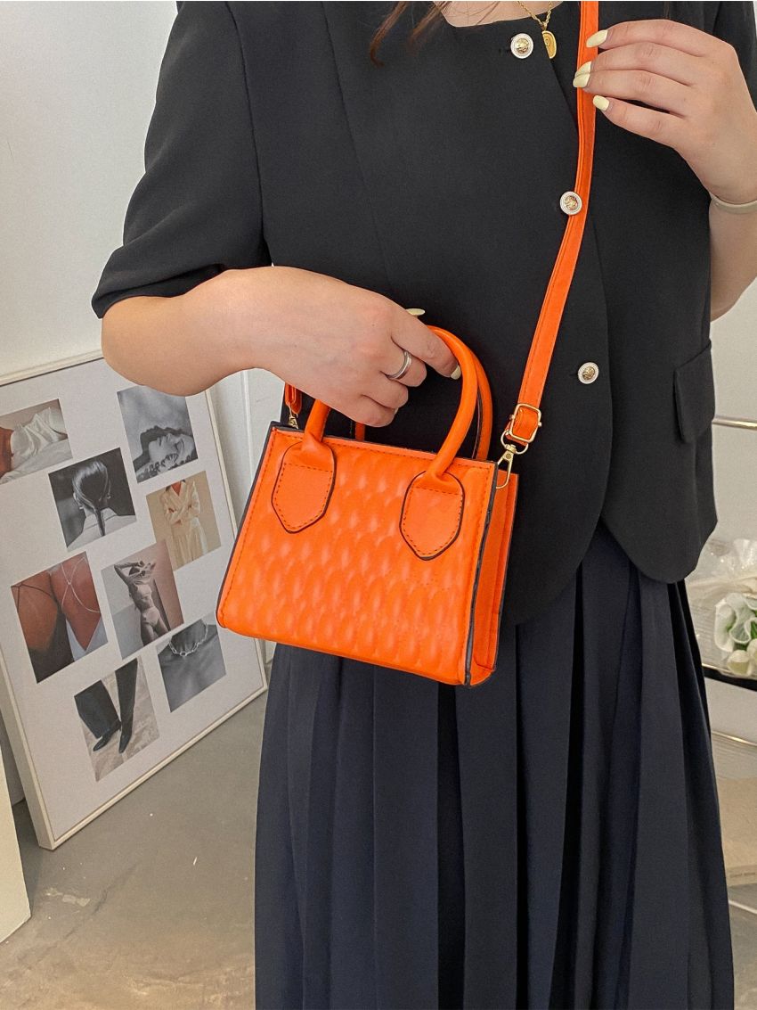 Mini Neon Orange Quilted Square Bag