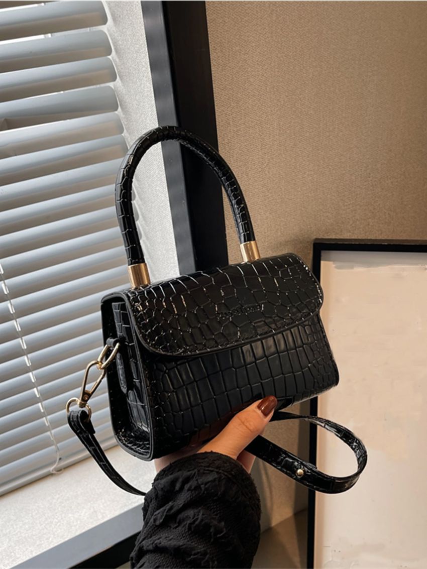 Mini Crocodile Embossed Flap Square Bag