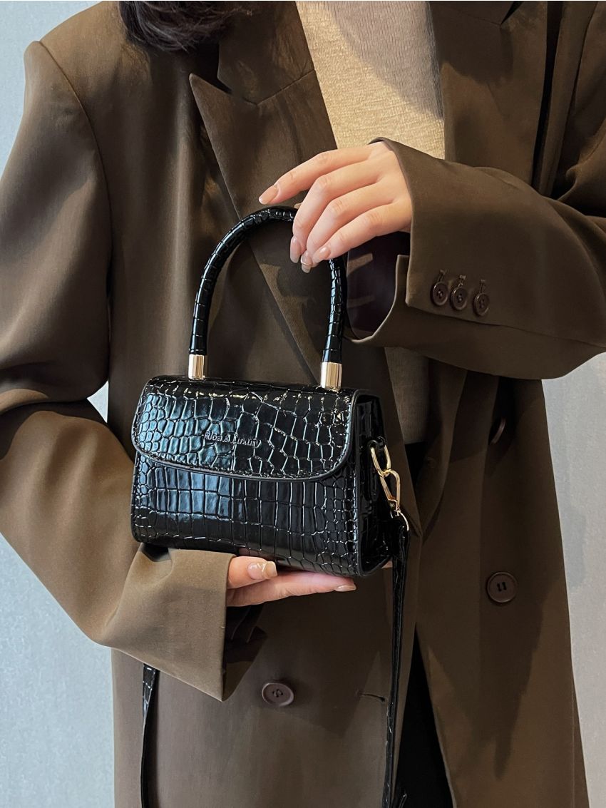 Mini Crocodile Embossed Flap Square Bag