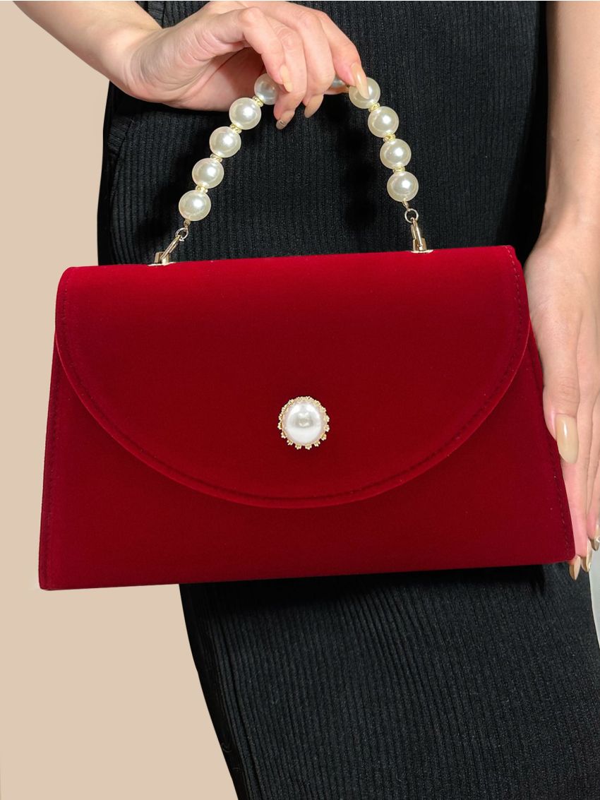 Faux Pearl Decor Flap Square Bag