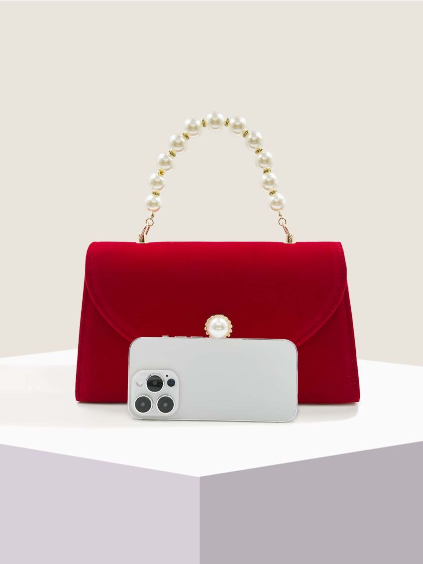 Faux Pearl Decor Flap Square Bag