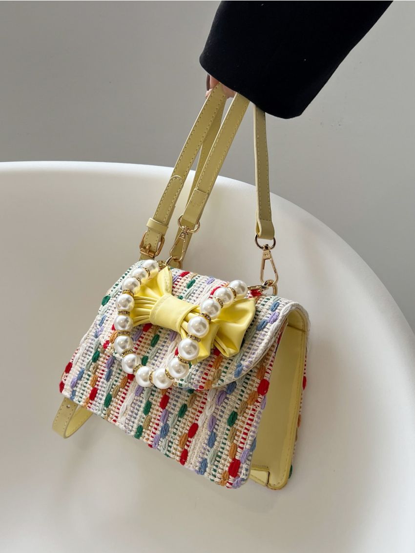 Mini Faux Pearl & Bow Decor Square Bag