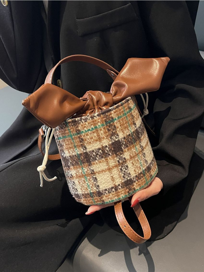 Mini Plaid Pattern Bucket Bag