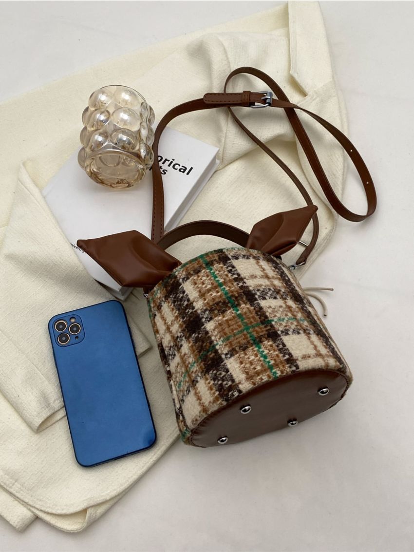 Mini Plaid Pattern Bucket Bag