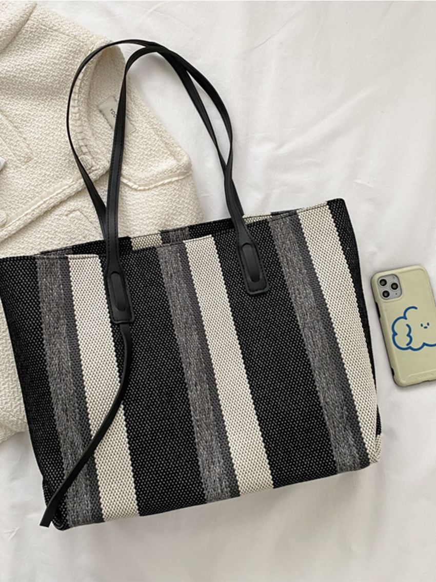 Striped Pattern Tote Bag, Fashion Canvas Shoulder Bag, Women's Large Capacity Handbag, Mothers Day Gift For Mom