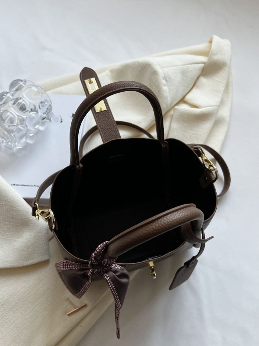 Litchi Embossed Twilly Scarf Decor Satchel Bag