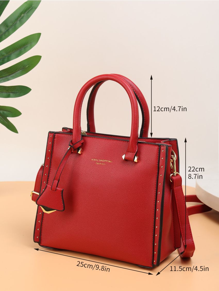 Letter Graphic Litchi Embossed Square Bag