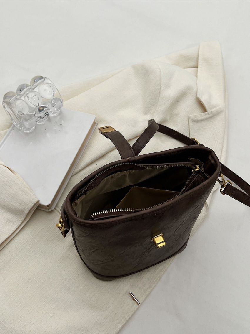 Twist Lock Top Handle Bucket Bag