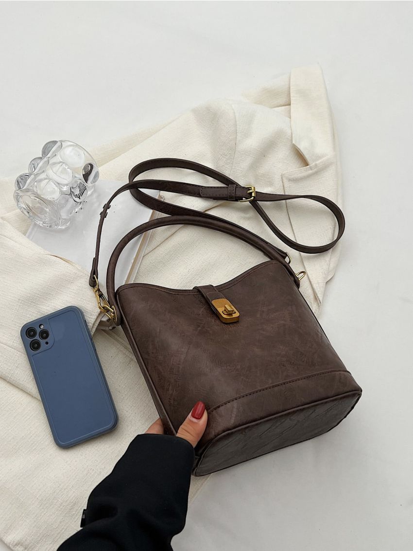 Twist Lock Top Handle Bucket Bag