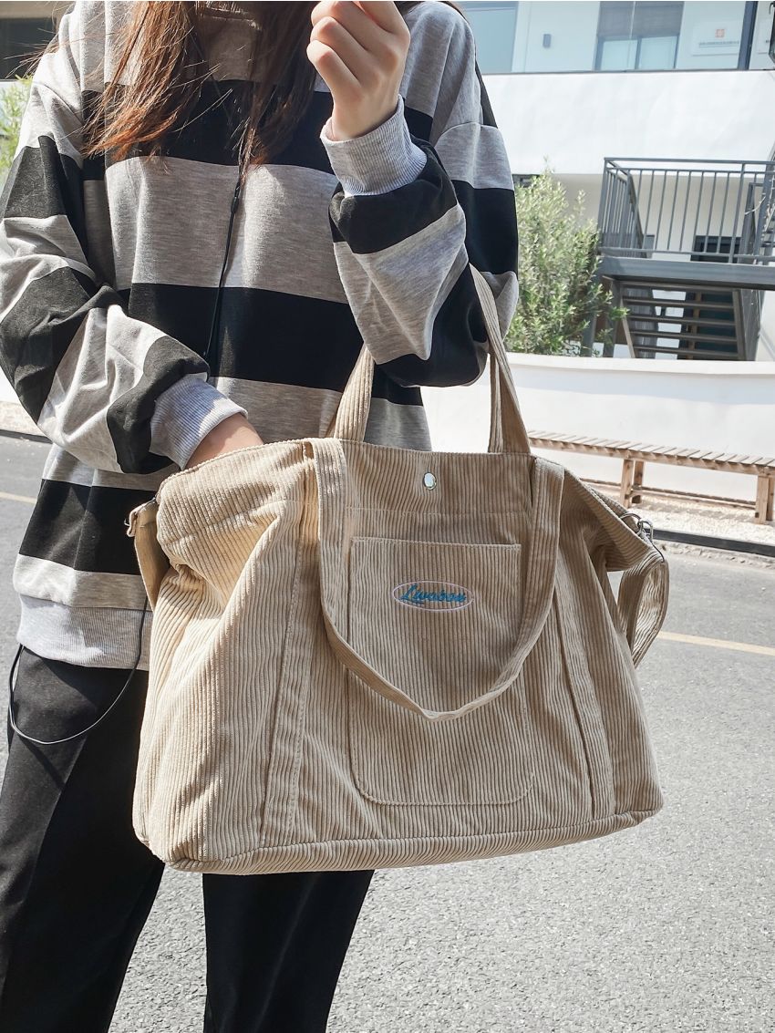 Letter Patch Decor Large Capacity Shopper Bag