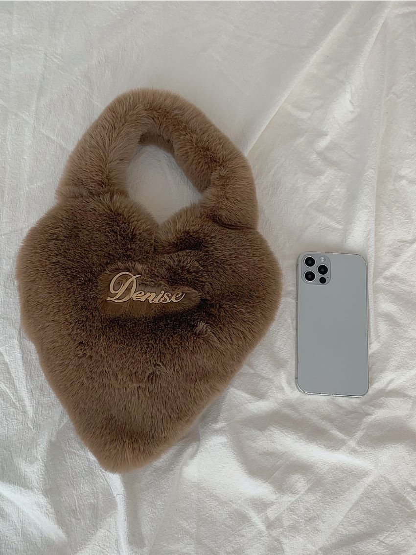 Letter Embroidered Heart Design Fuzzy Novelty Bag