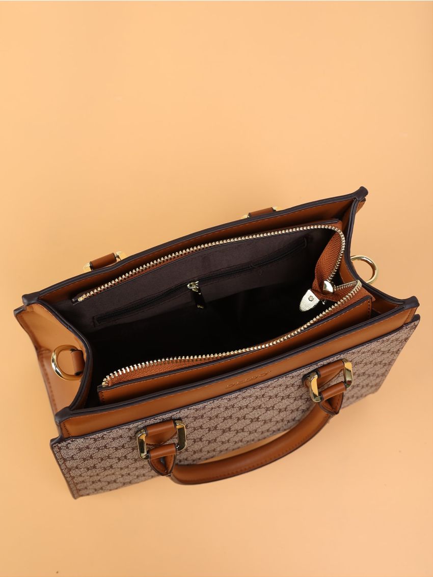 Geometric & Letter Graphic Double Handle Square Bag