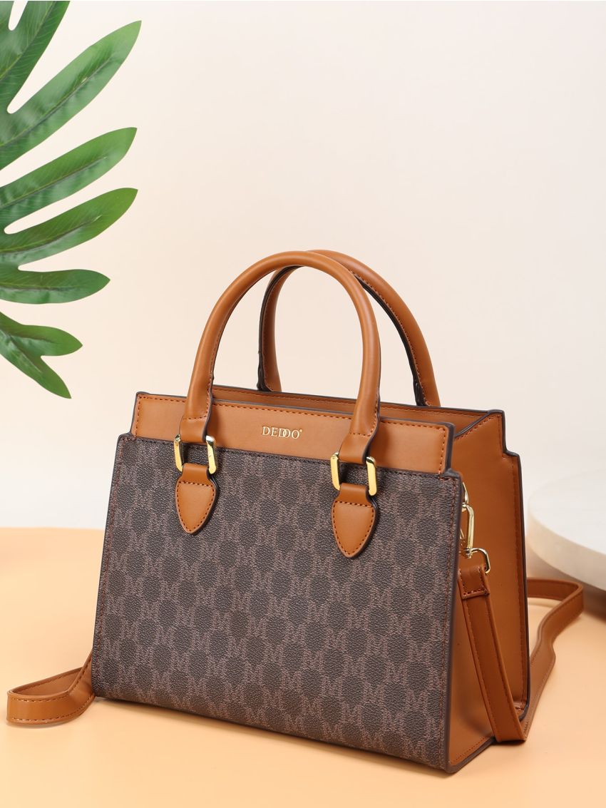 Letter Graphic Double Handle Square Bag