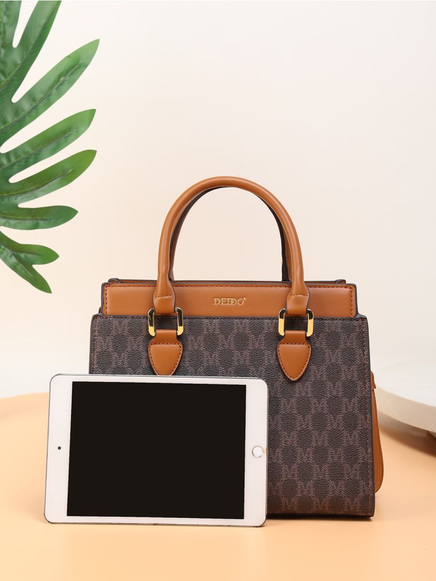 Letter Graphic Double Handle Square Bag