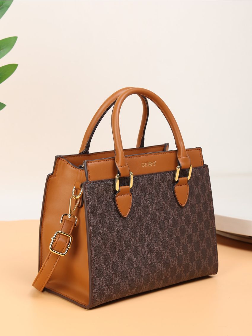 Letter Graphic Double Handle Square Bag