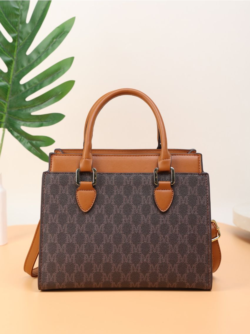 Letter Graphic Double Handle Square Bag