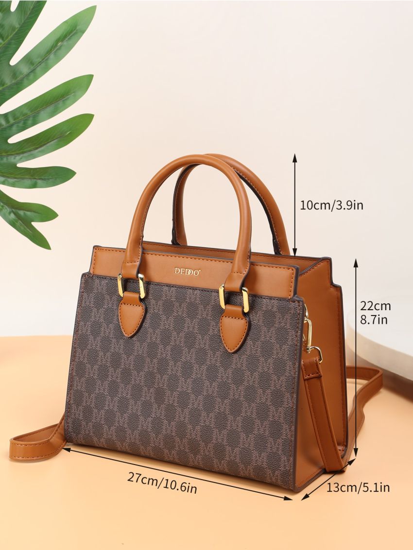 Letter Graphic Double Handle Square Bag