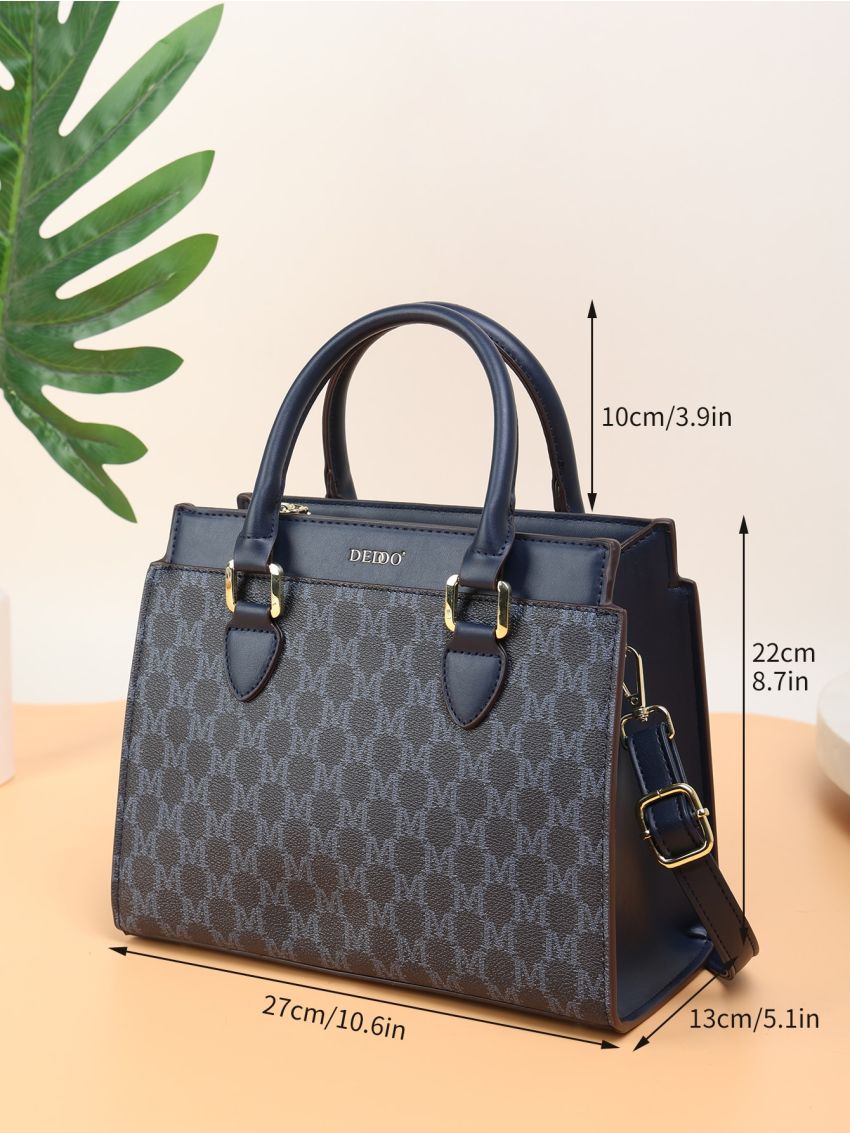 Letter Graphic Double Handle Square Bag