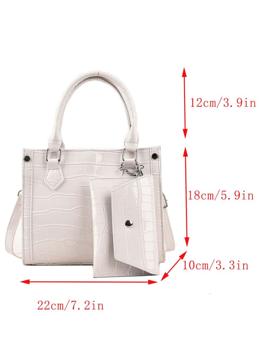 Crocodile Embossed Square Bag With Small Pouch