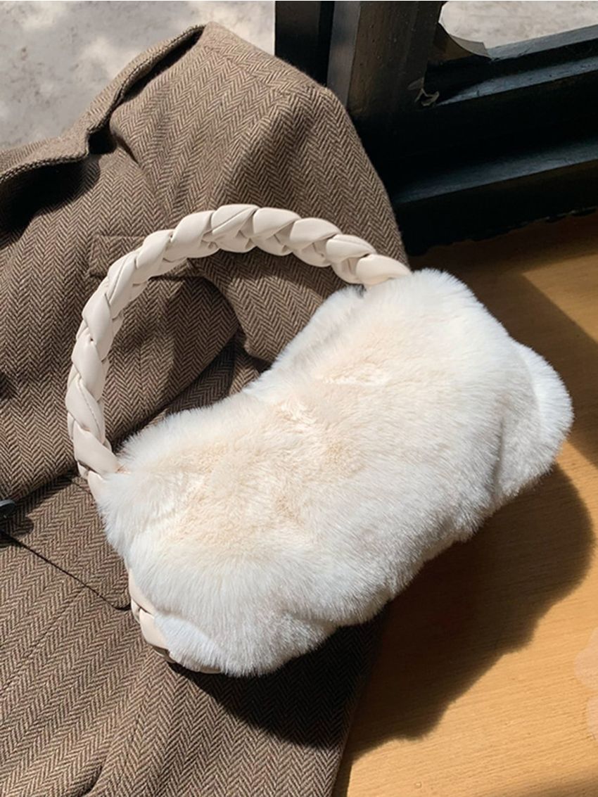 Braided Detail Fluffy Ruched Bag