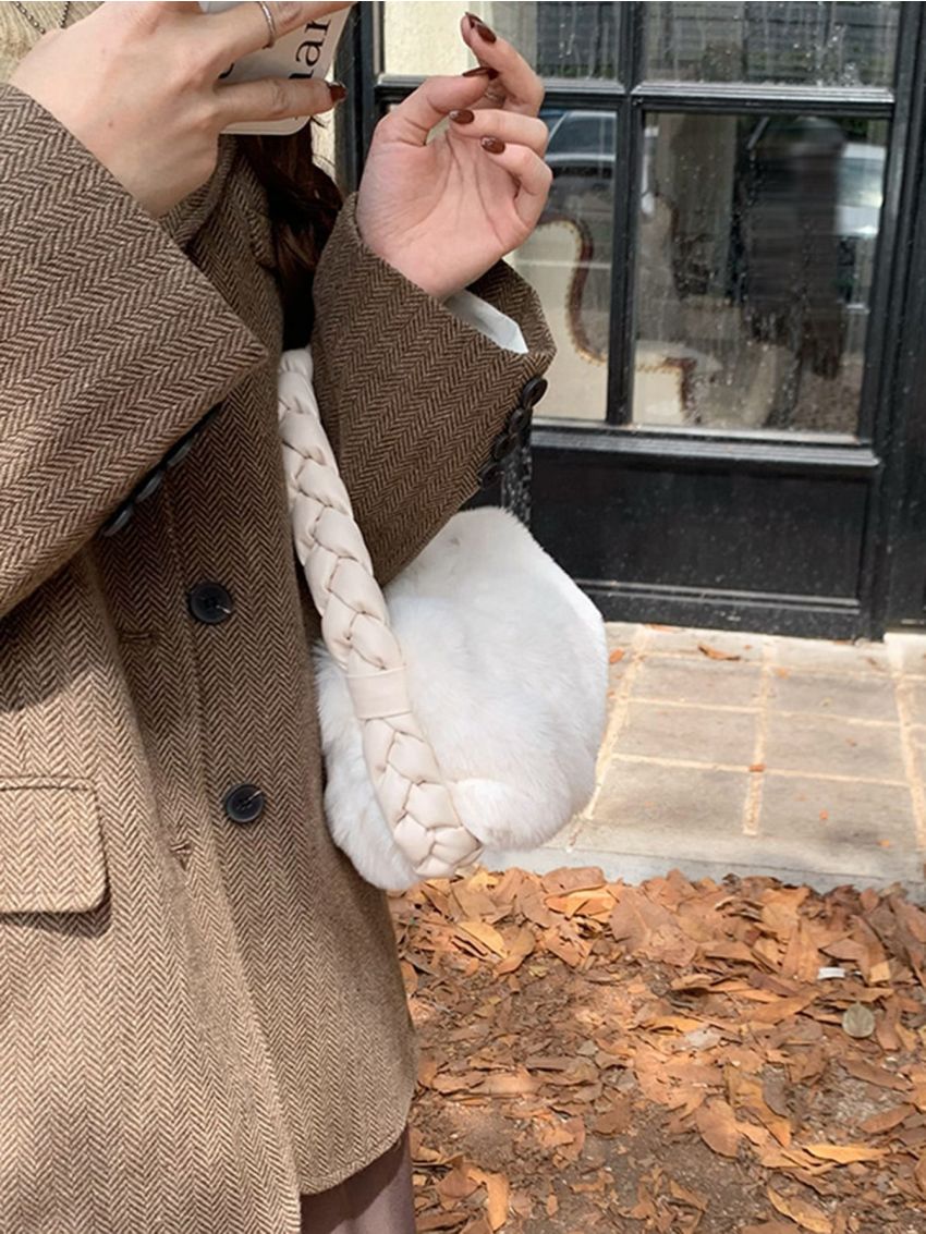 Braided Detail Fluffy Ruched Bag