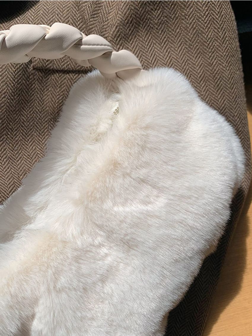 Braided Detail Fluffy Ruched Bag
