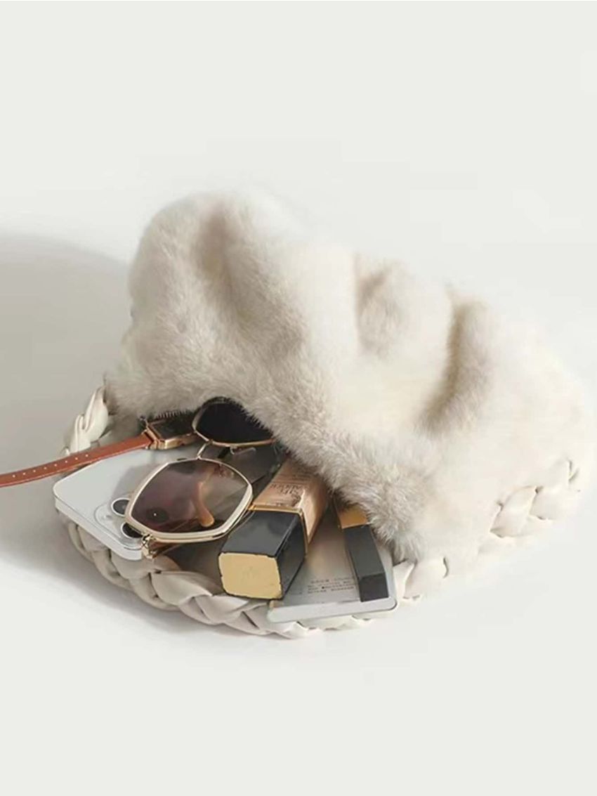 Braided Detail Fluffy Ruched Bag