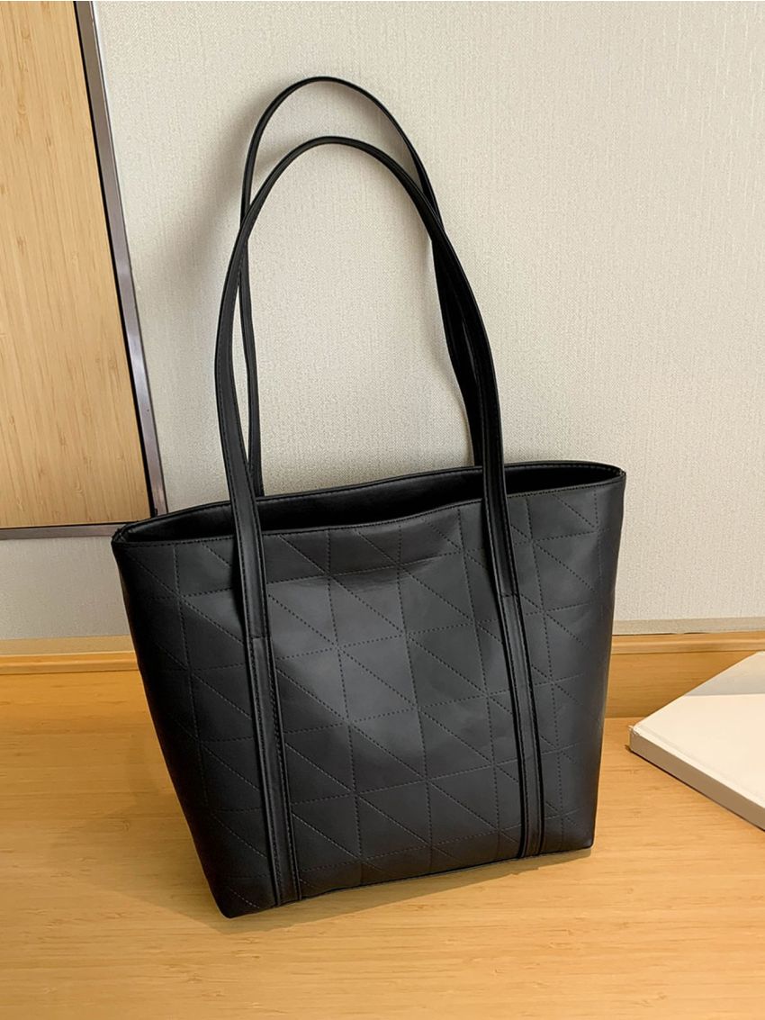 Geometric Embossed Shoulder Tote Bag