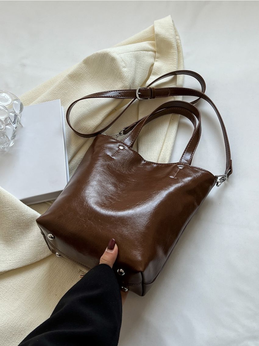 Studded Decor Bucket Bag