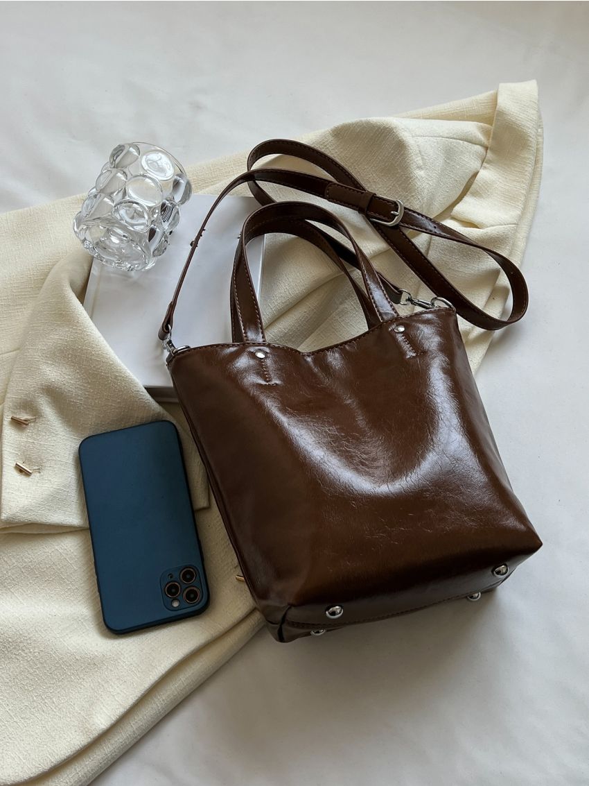 Studded Decor Bucket Bag