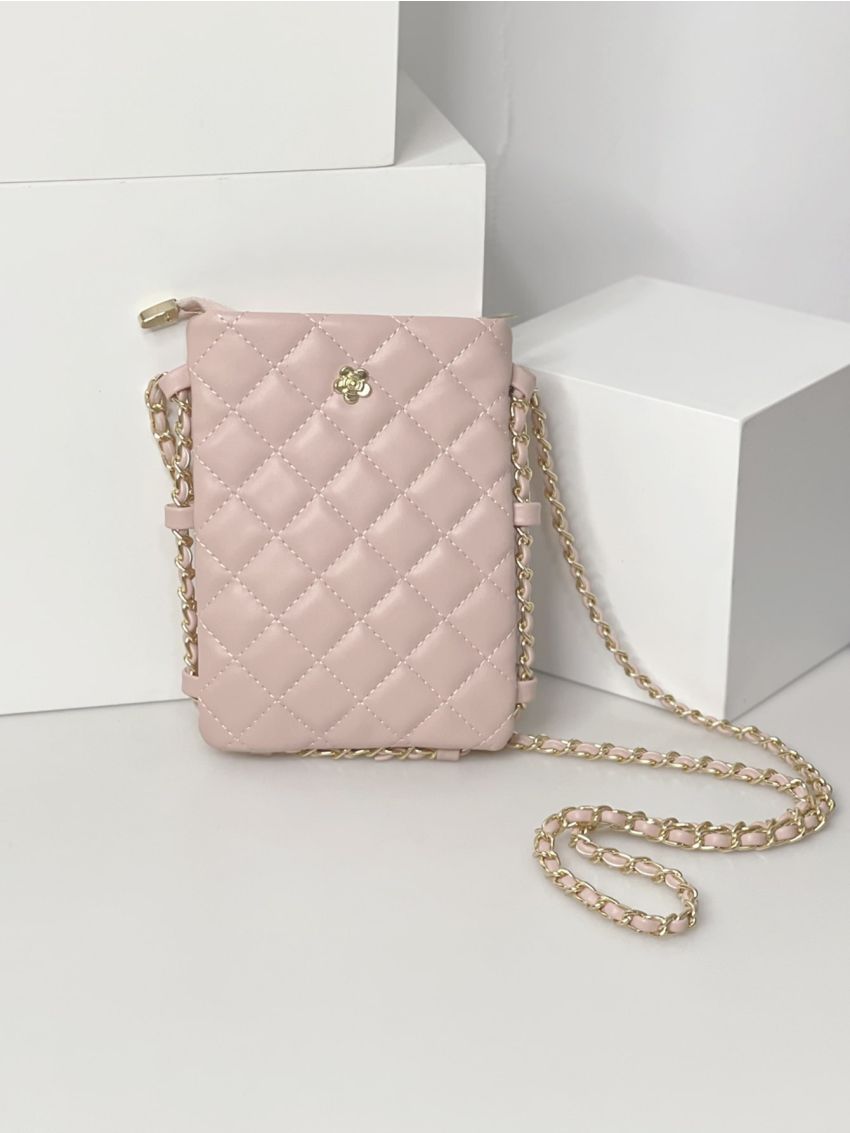 Flower Decor Quilted Chain Phone Wallet