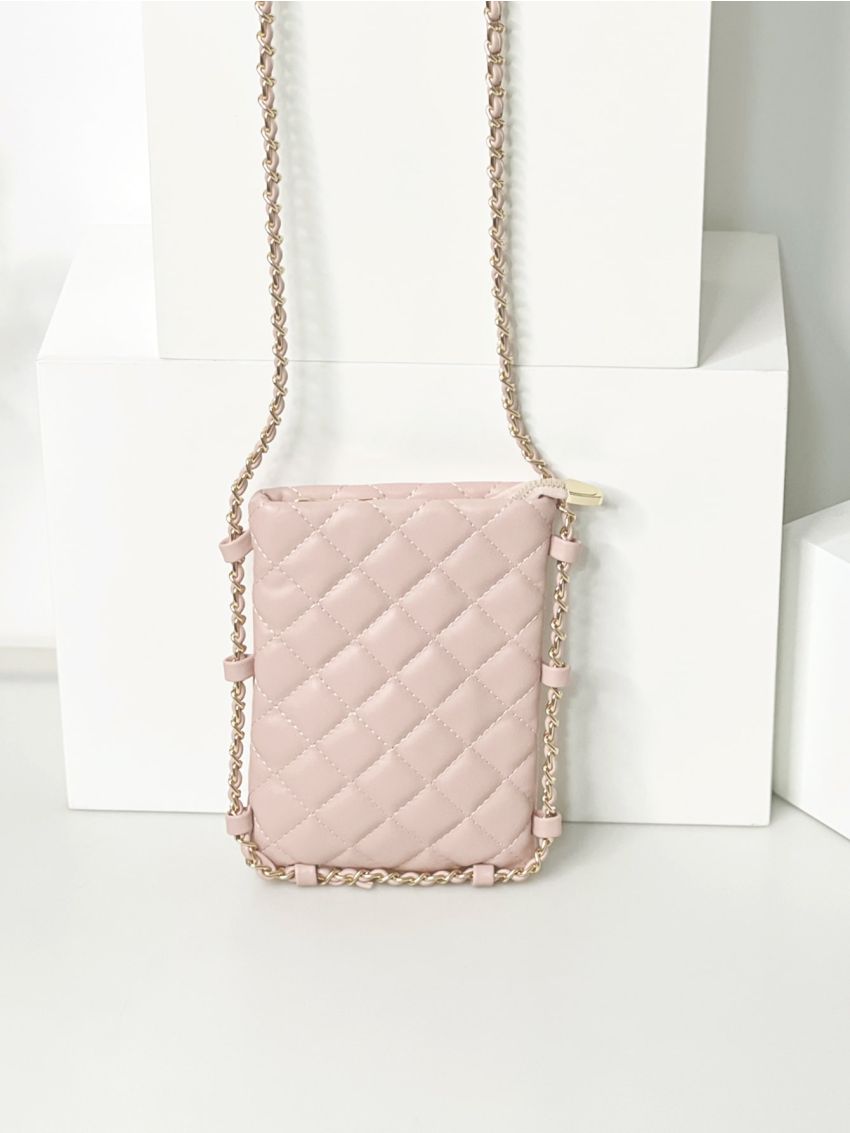 Flower Decor Quilted Chain Phone Wallet