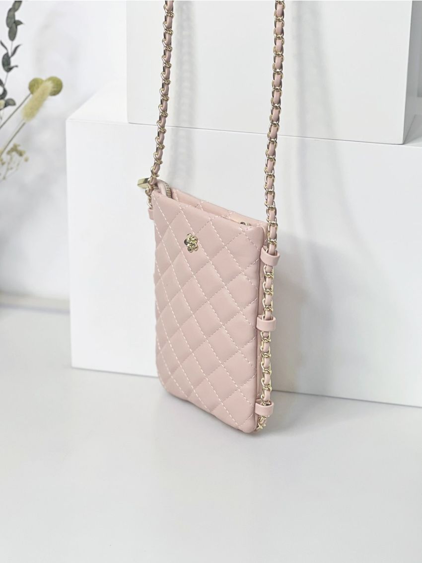 Flower Decor Quilted Chain Phone Wallet