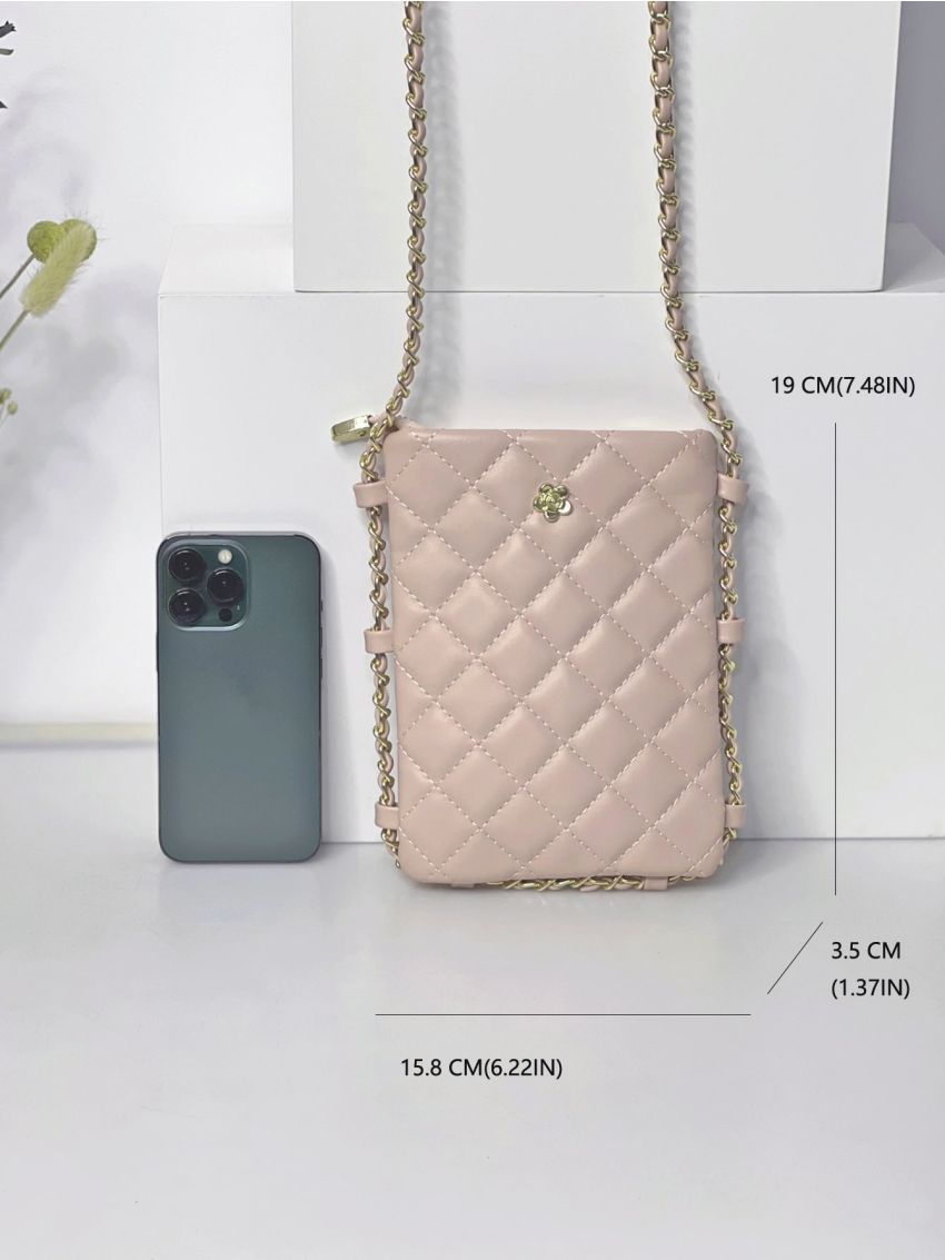 Flower Decor Quilted Chain Phone Wallet
