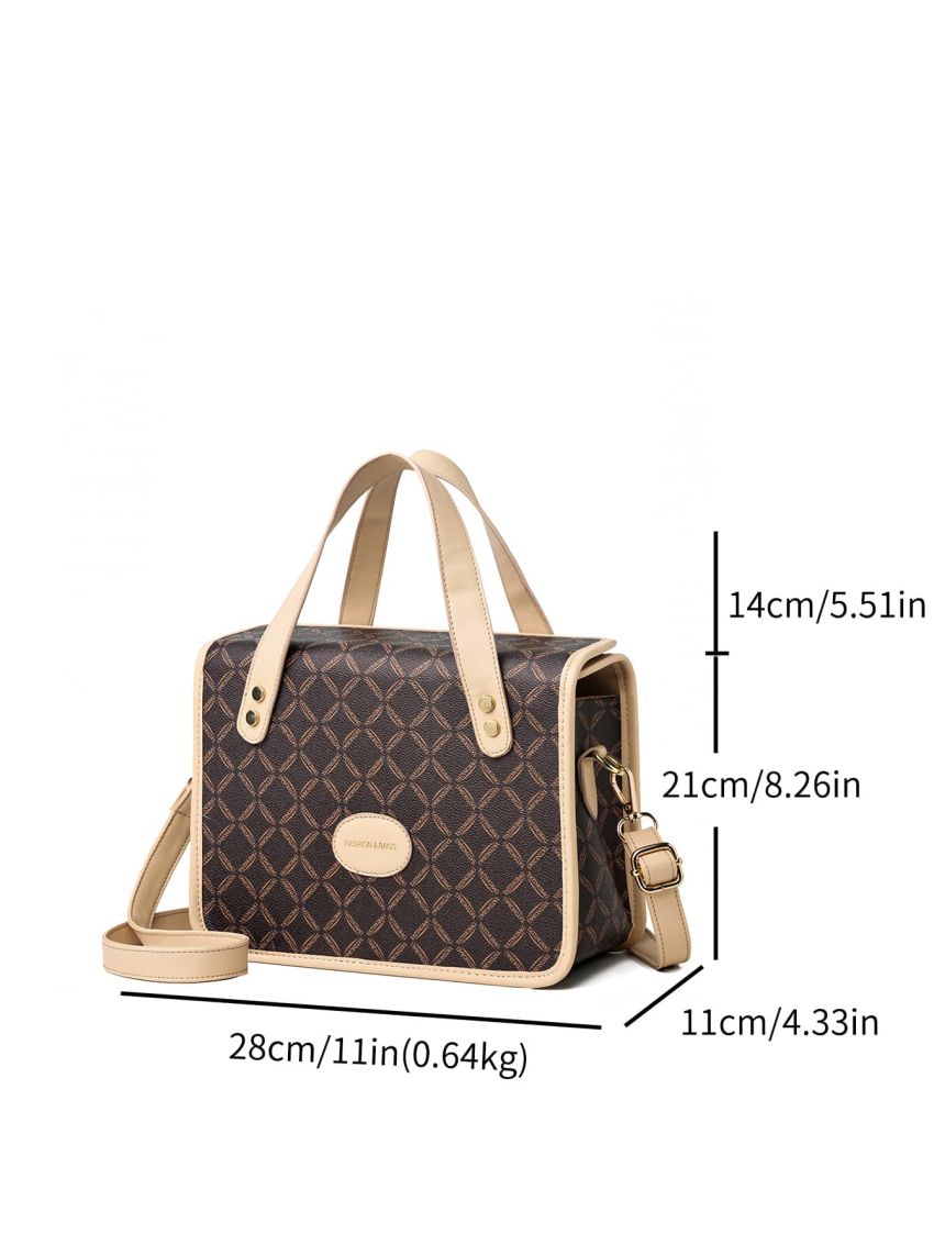 Geometric Pattern Letter Patch Decor Flap Square Bag