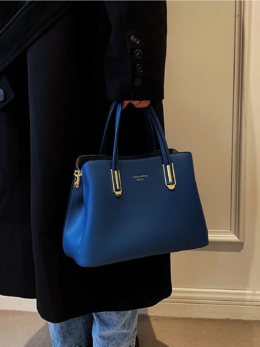 Letter Graphic Litchi Embossed Square Bag