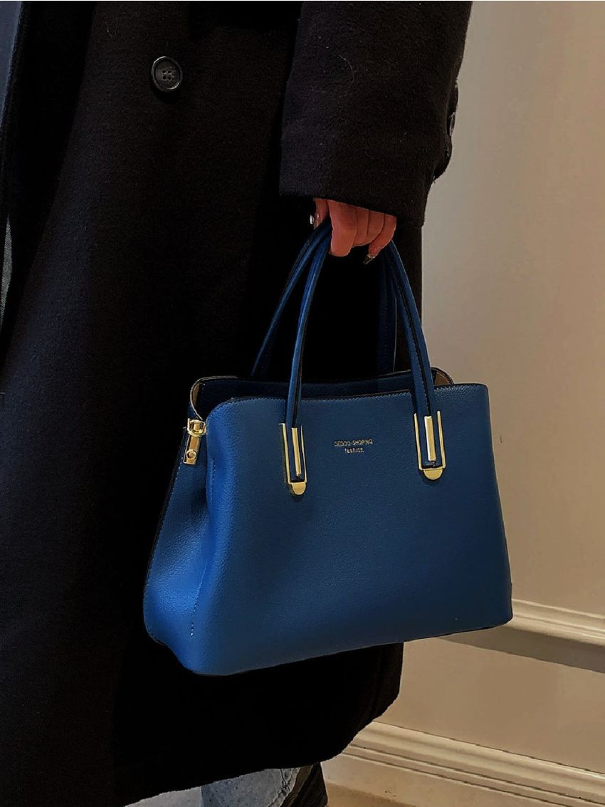 Letter Graphic Litchi Embossed Square Bag