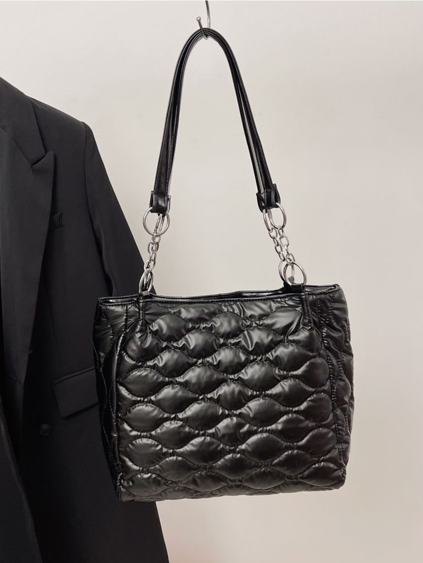 Quilted Detail Shoulder Tote Bag