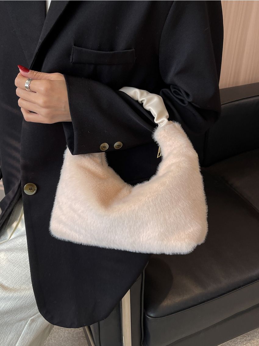 Minimalist Top Handle Fuzzy Hobo Bag