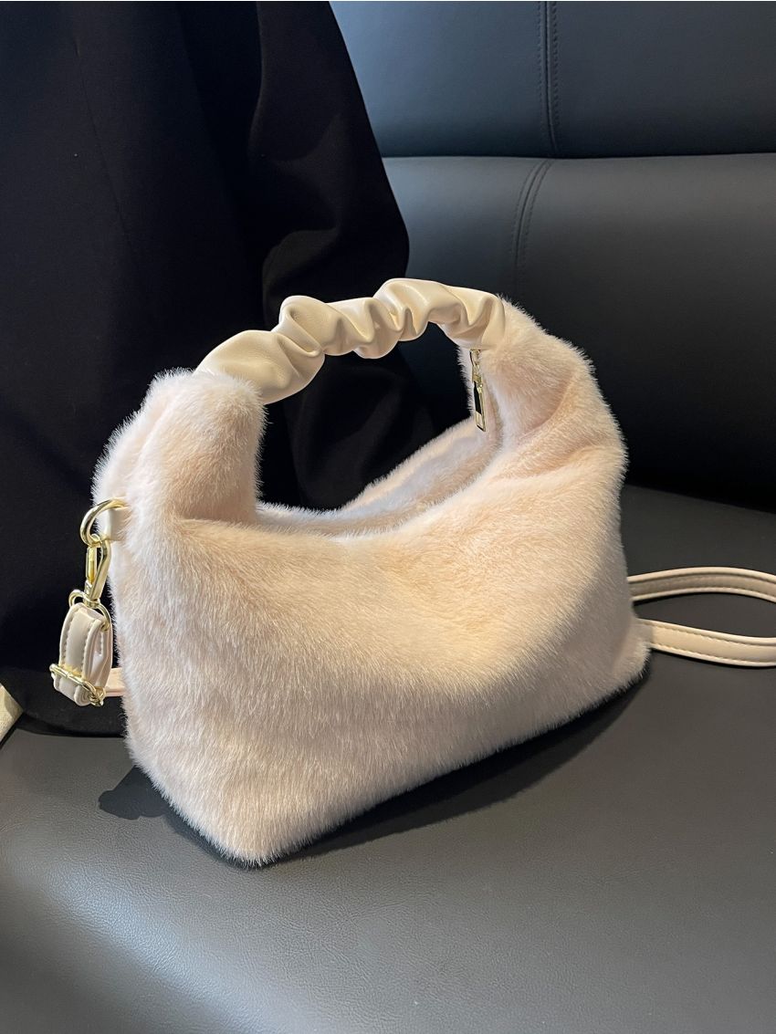 Minimalist Top Handle Fuzzy Hobo Bag