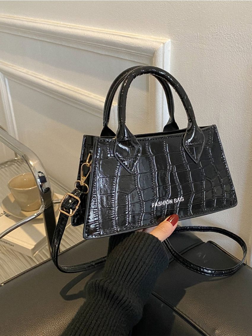 Crocodile Embossed Letter Detail Square Bag