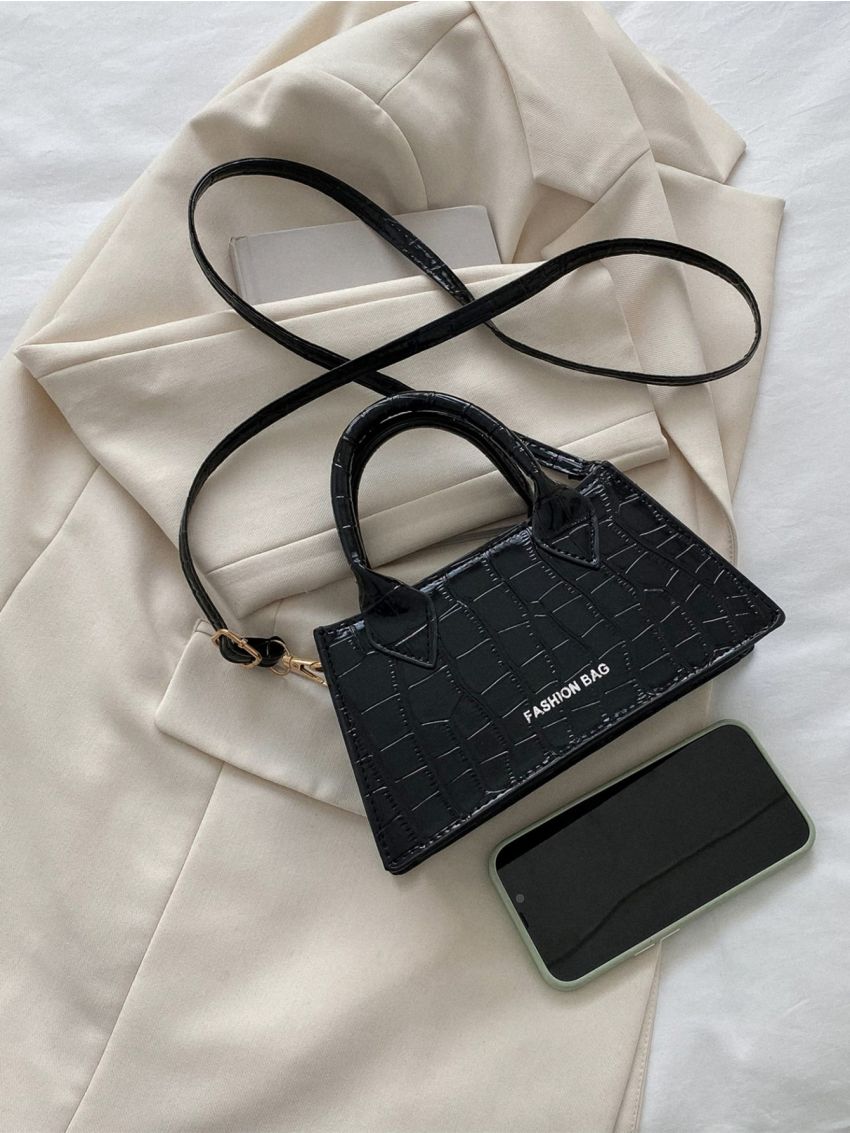 Crocodile Embossed Letter Detail Square Bag