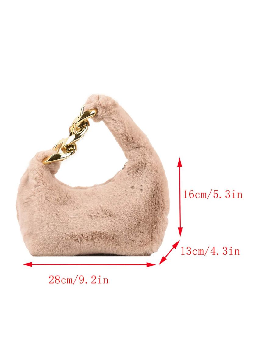 Minimalist Chain Decor Fuzzy Hobo Bag
