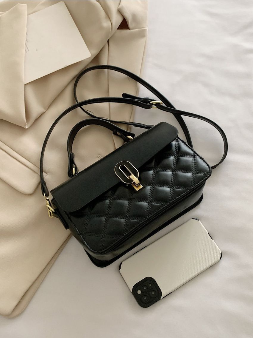 Quilted Detail Flap Square Bag