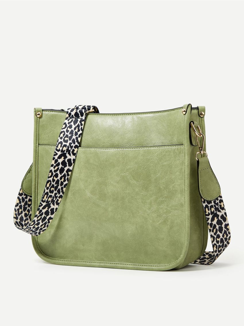 PU Leopard Strap Messenger Bag Handbag Shoulder Bag