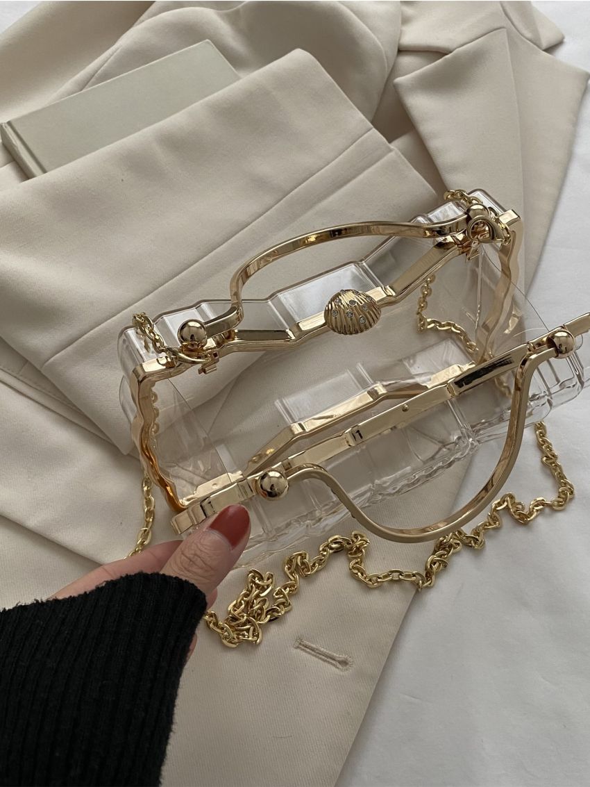 Mini Rhinestone Decor Contrast Binding Chain Novelty Bag