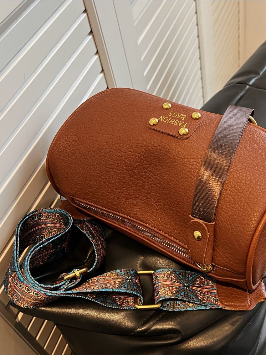 Litchi Embossed Patch Detail Hobo Bag