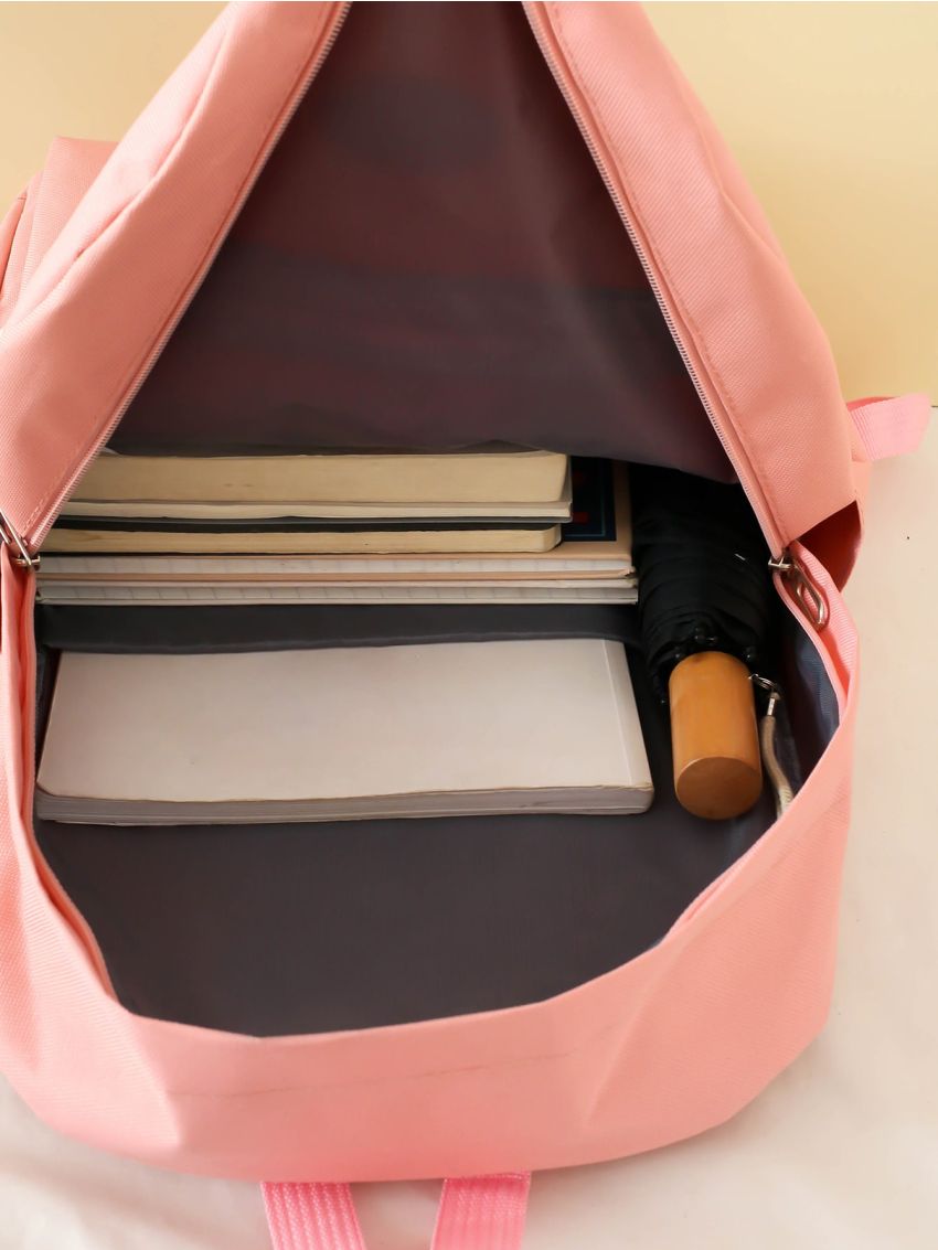 4pcs Cartoon Bear & Letter Patch Decor Functional Backpack Set