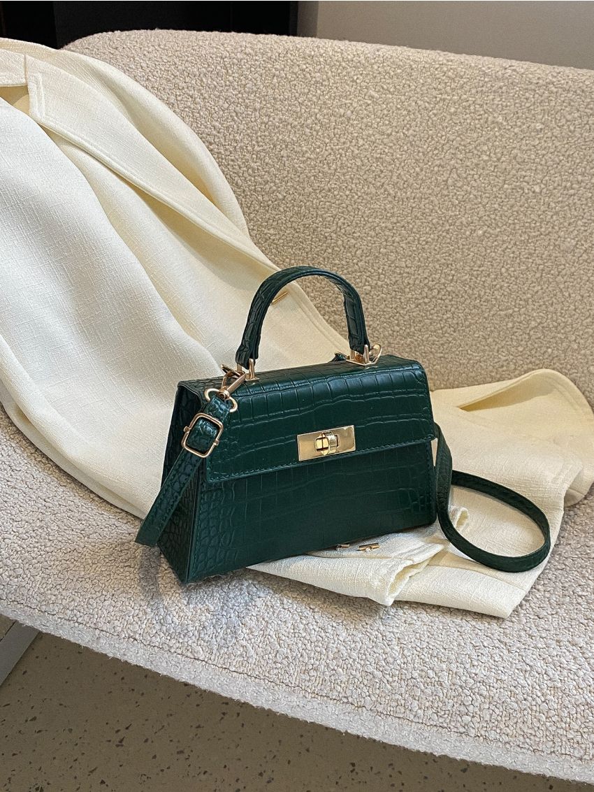 Mini Crocodile Embossed Twist Lock Flap Square Bag